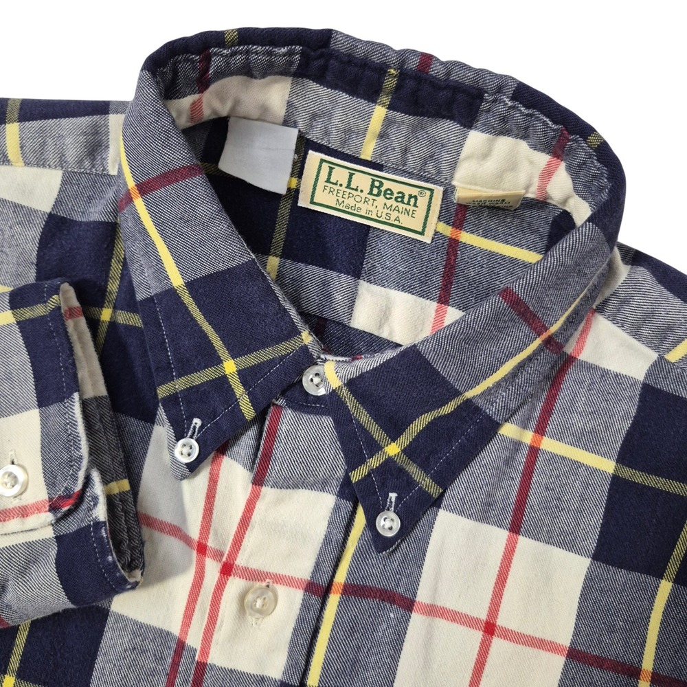 LL Bean Flannel Shirt Mens Large Regular Blue Red Plaid Cotton Vintage USA